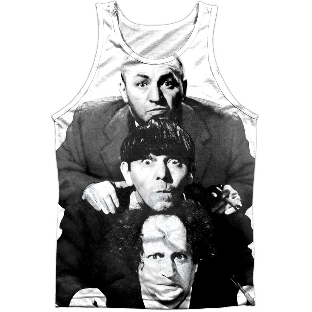 Three Stooges Three Stacked 100% Poly Mens Tank Front