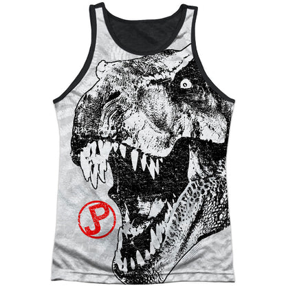 Jurassic Park T Rex Head Black Back Mens Tank Front