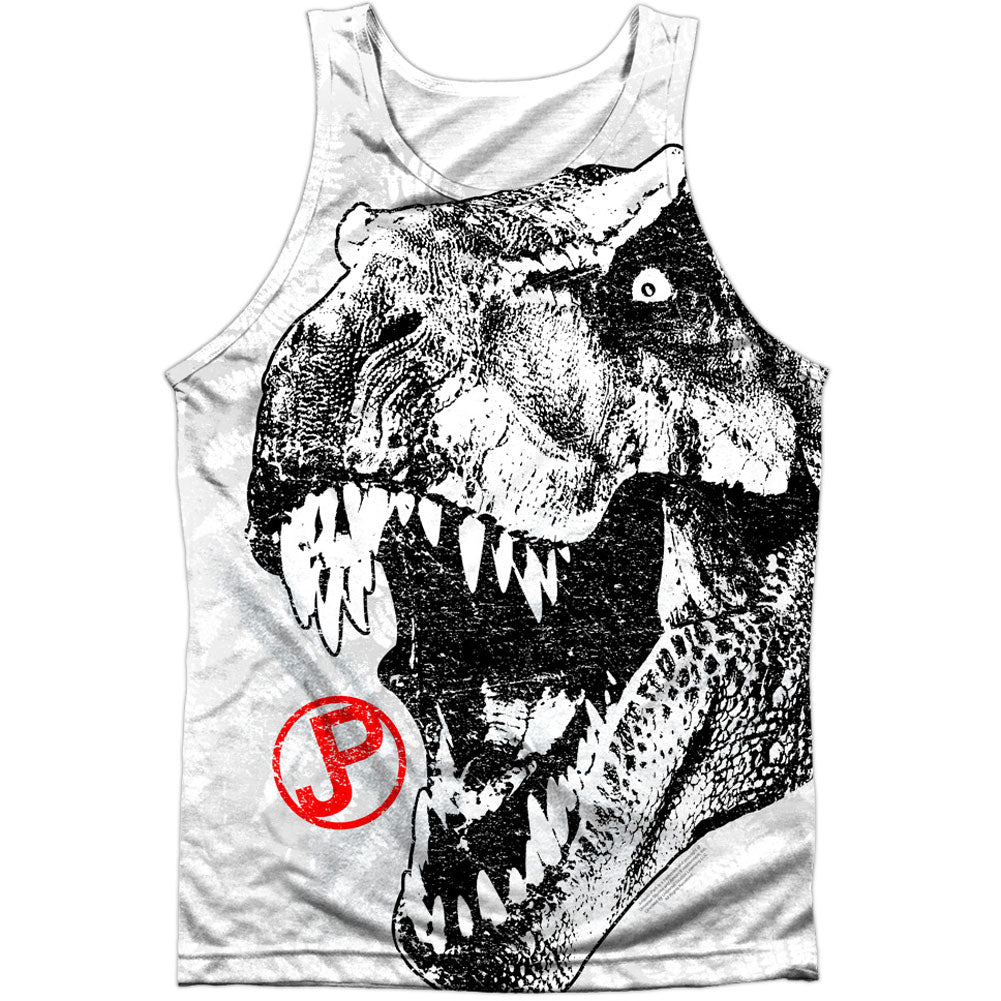 Jurassic Park T Rex Head 100% Poly Mens Tank Front