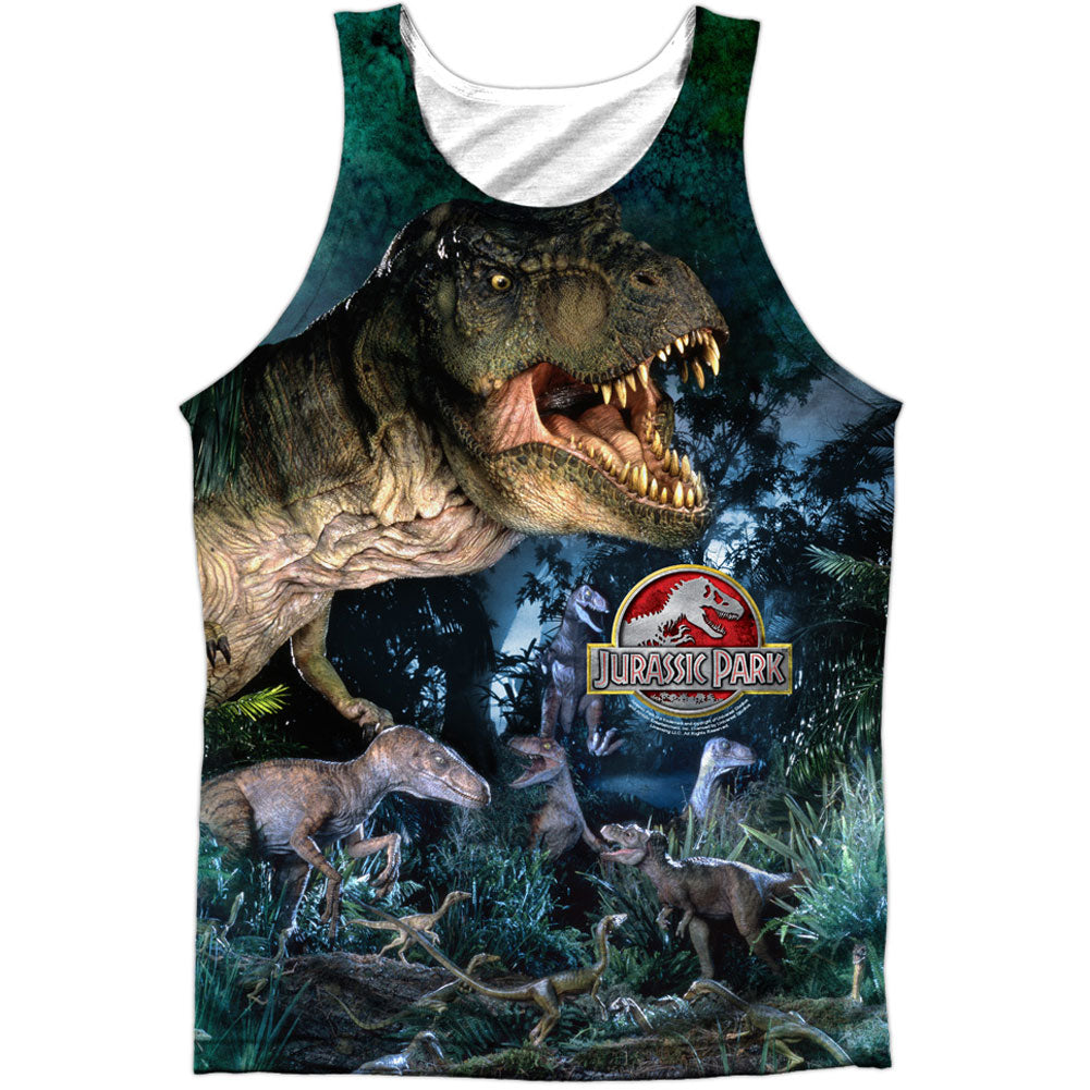 Jurassic Park Dinos Gather 100% Poly Mens Tank Front