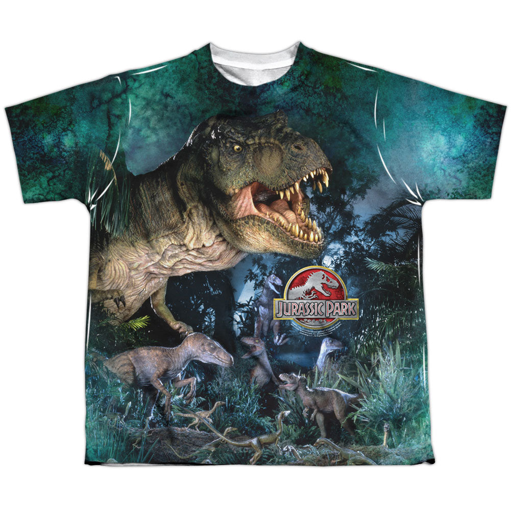 Jurassic Park Dinos Gather Youth 100% Poly Sublimation T-shirt Front