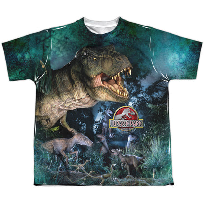 Jurassic Park Dinos Gather Youth 100% Poly Sublimation T-shirt Front