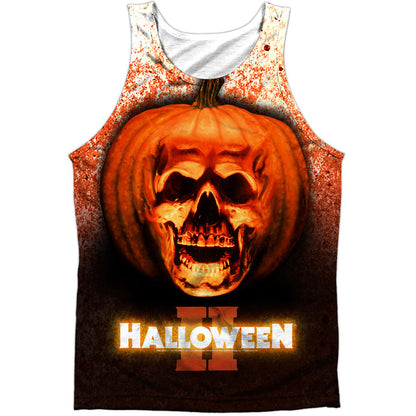 Halloween Pumpkin Skull 100% Poly Front/Back Print Mens Tank Front
