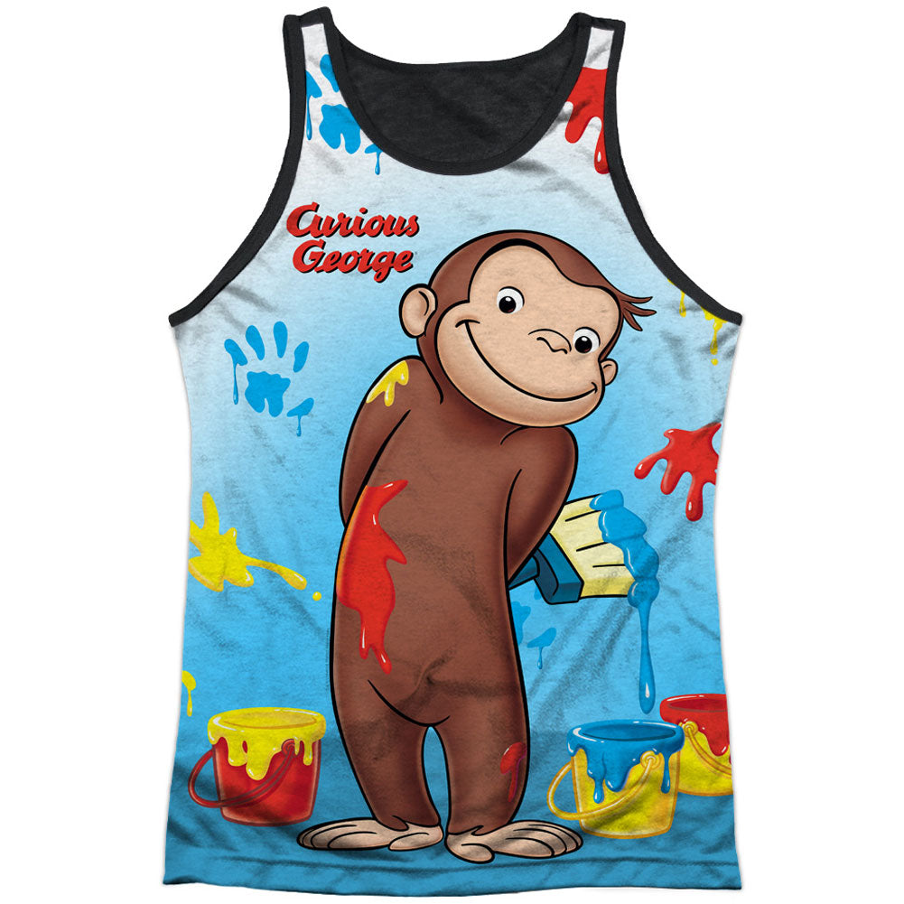 Curious George Paint All Over Black Back Mens Tank Front