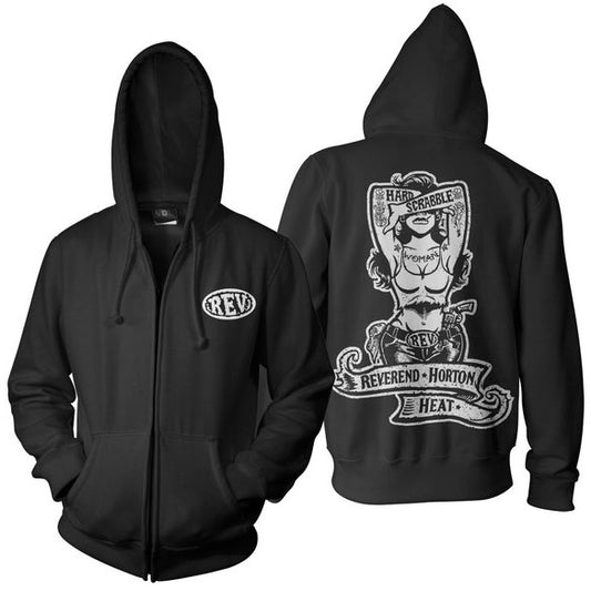 Reverend Horton Heat Hardscrabble Woman Zippered Hooded Sweatshirt Front