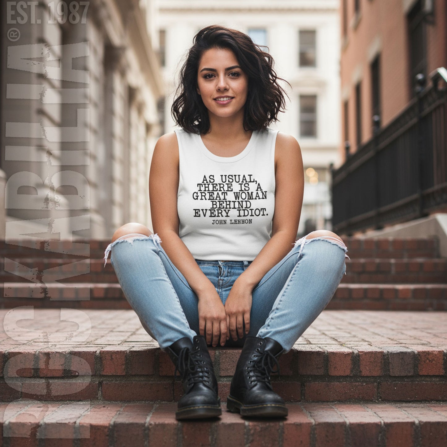 John Lennon Behind Every Idiot Womens Tank