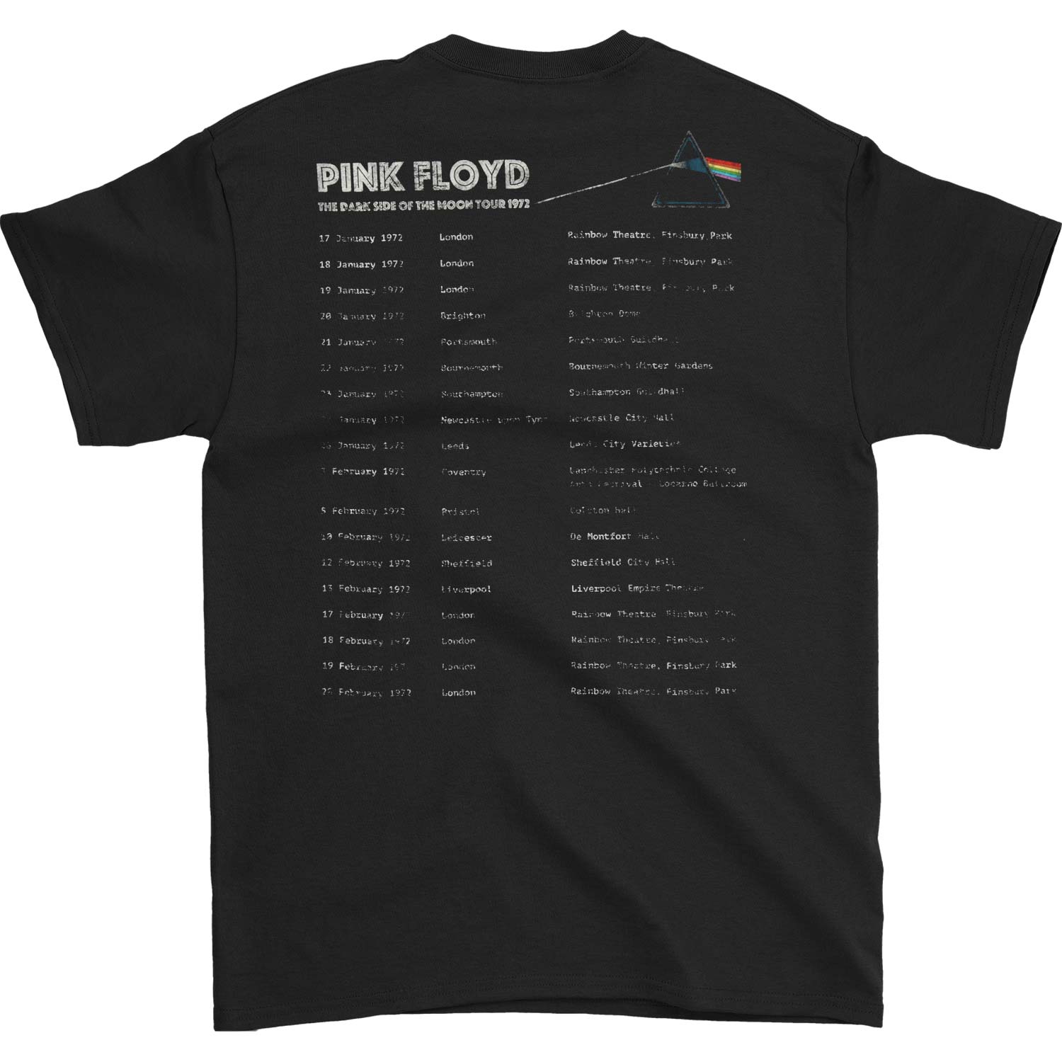 Pink Floyd Dark Side Of The Moon 1972 Tour T-shirt Back