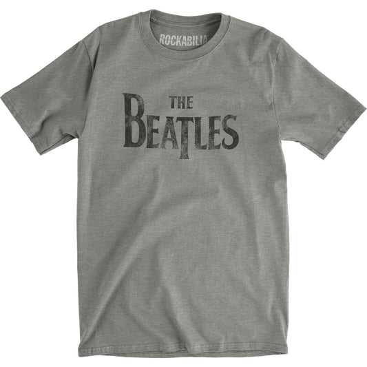 Beatles Distressed Drop T Logo On Burnout Tee (Features Rolled Sleeves) Vintage T-shirt Front