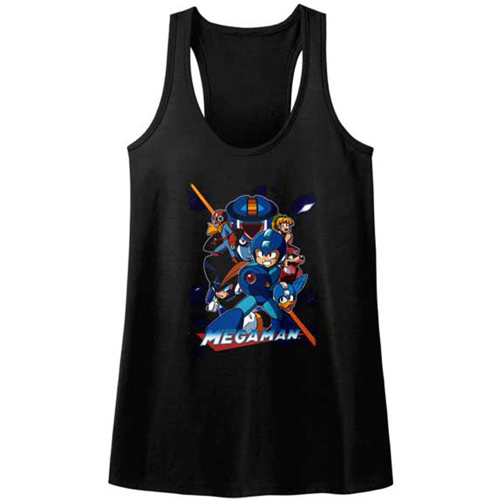 Mega Man Collage Orange Beam Womens Tank Front