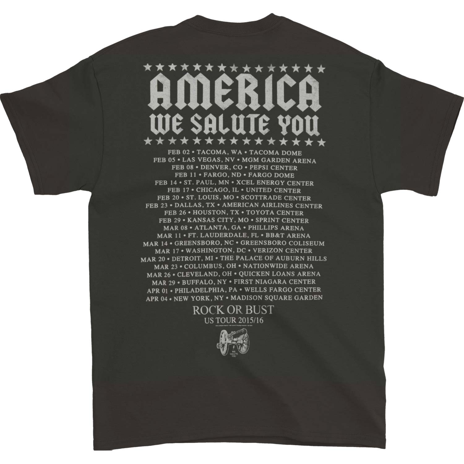 AC/DC America We Salute You 2016 Tour T-shirt Back