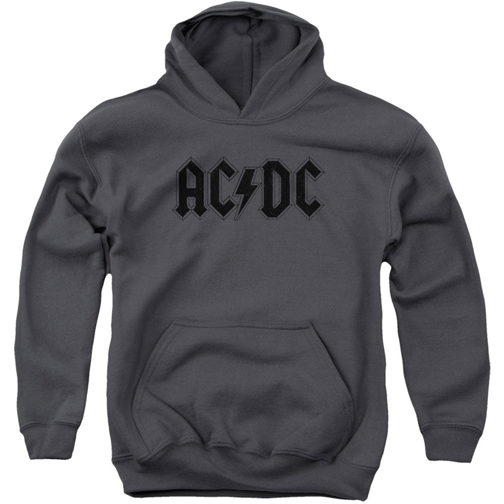 AC/DC Worn Logo Youth 50% Poly Hooded Sweatshirt Front