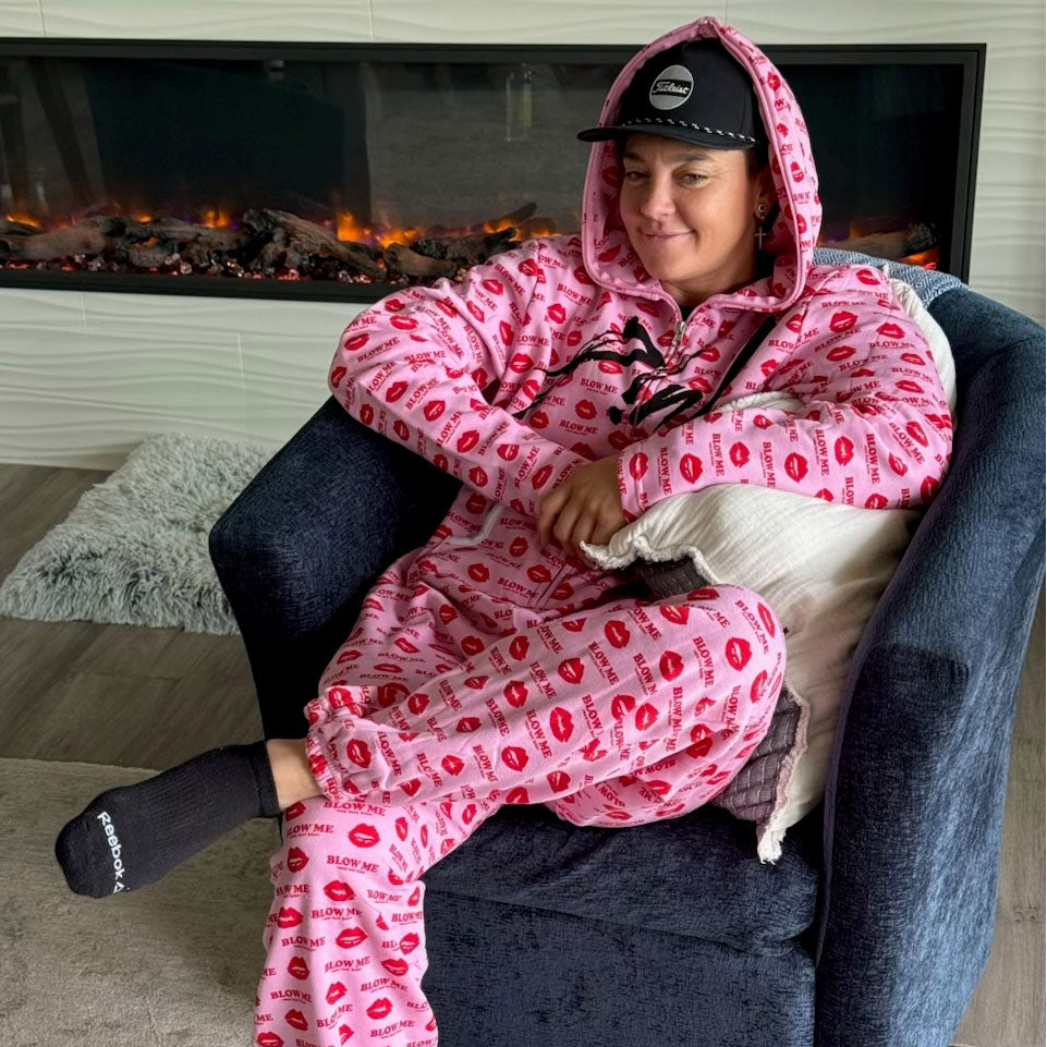 Pink Blow Me One Last Kiss Super Comfy Adult Onesie Sleepwear Alt 2