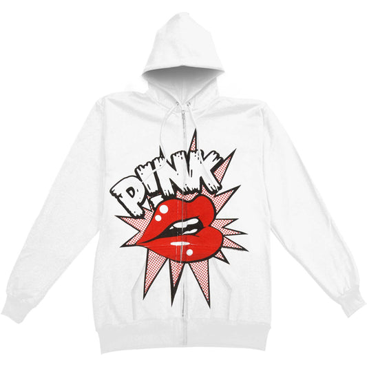 Pink Lips Zippered Hooded Sweatshirt Front