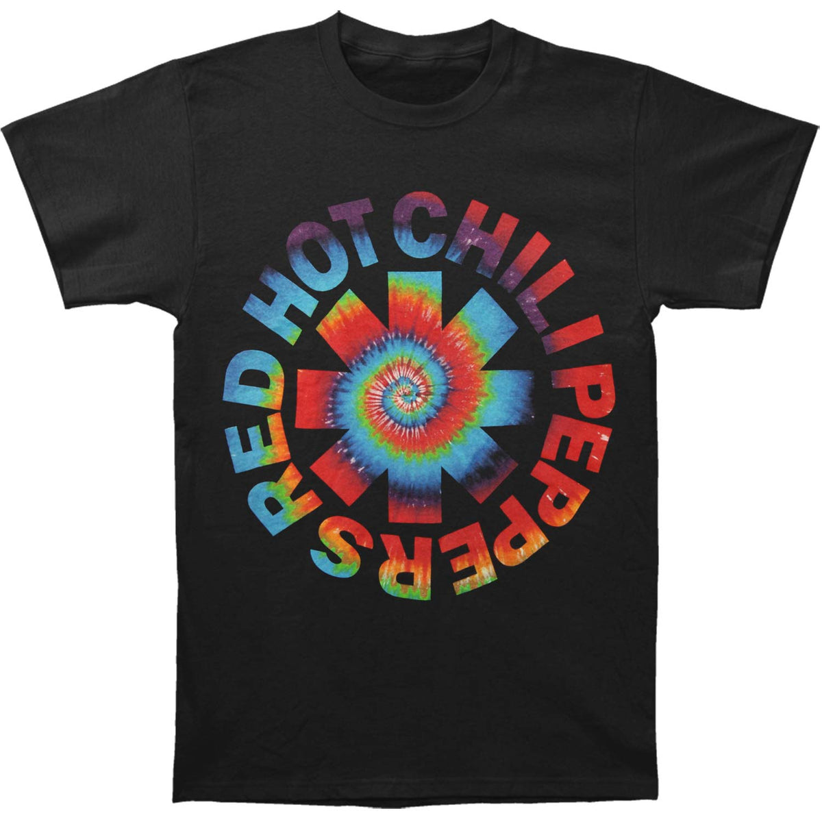 Red Hot Chili Peppers RHCP Tie Dye Logo Black Tee Slim Fit T-shirt Front