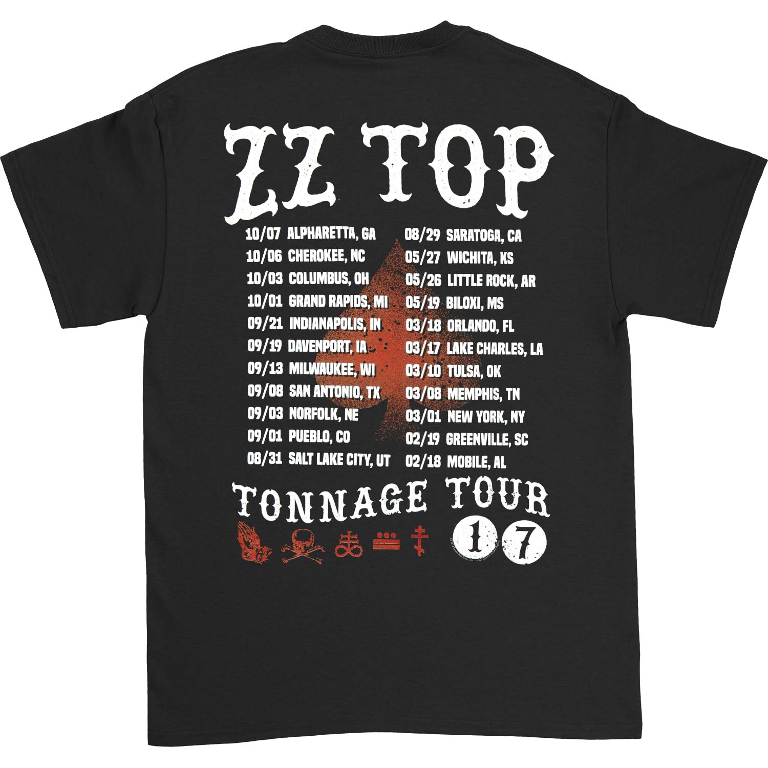 ZZ Top Tonnage Tour 17 T-shirt | ZZ Top Merch Store