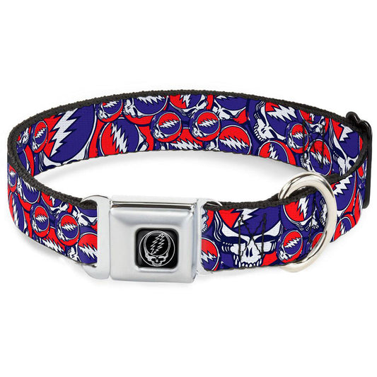 Grateful Dead 1 1/2 Inch Wide Medium Dog Collar/Stacked SYF Pet Wear