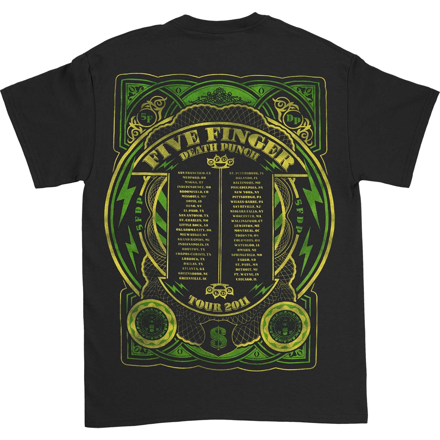 Five Finger Death Punch Cigar 2011 Tour T-shirt Back