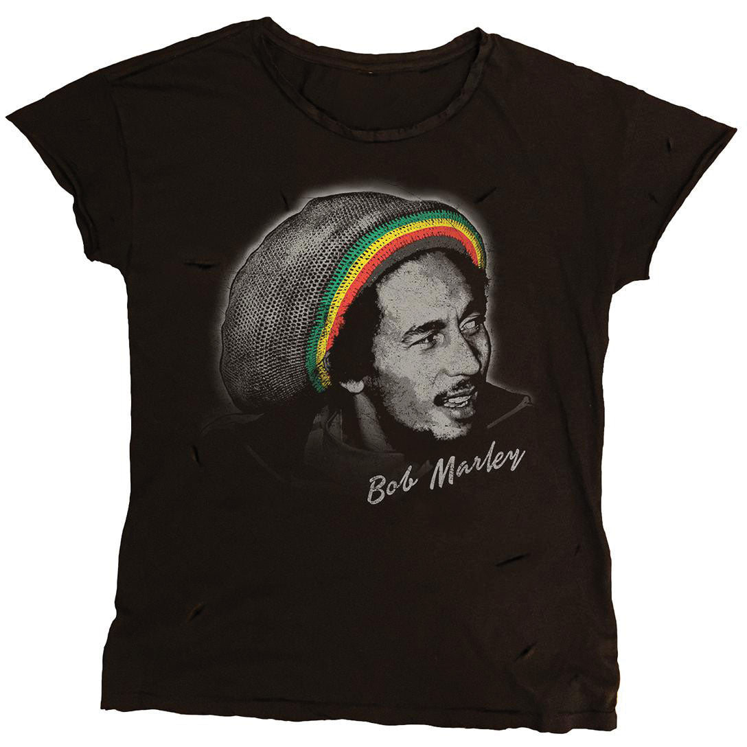 Catch A Fire Beanie Distressed Ladies T-shirt Junior Top