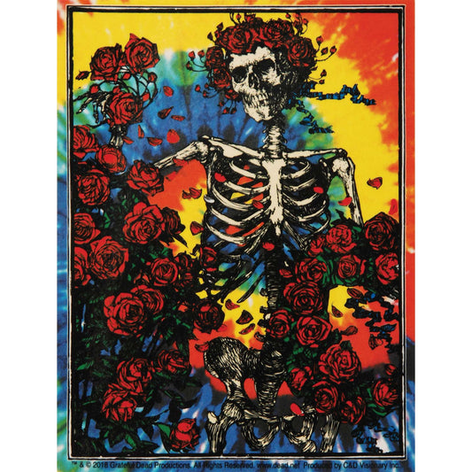Grateful Dead Skull & Roses On Tie Dye Sticker Front
