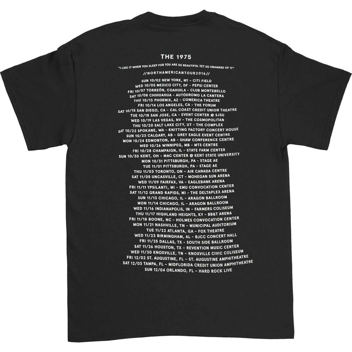 1975 Black Box 2016 Fall Tour T-shirt Back