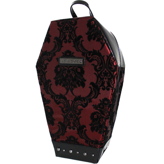Rock Rebel Damask Coffin Backpack In Red Girls Handbag Front