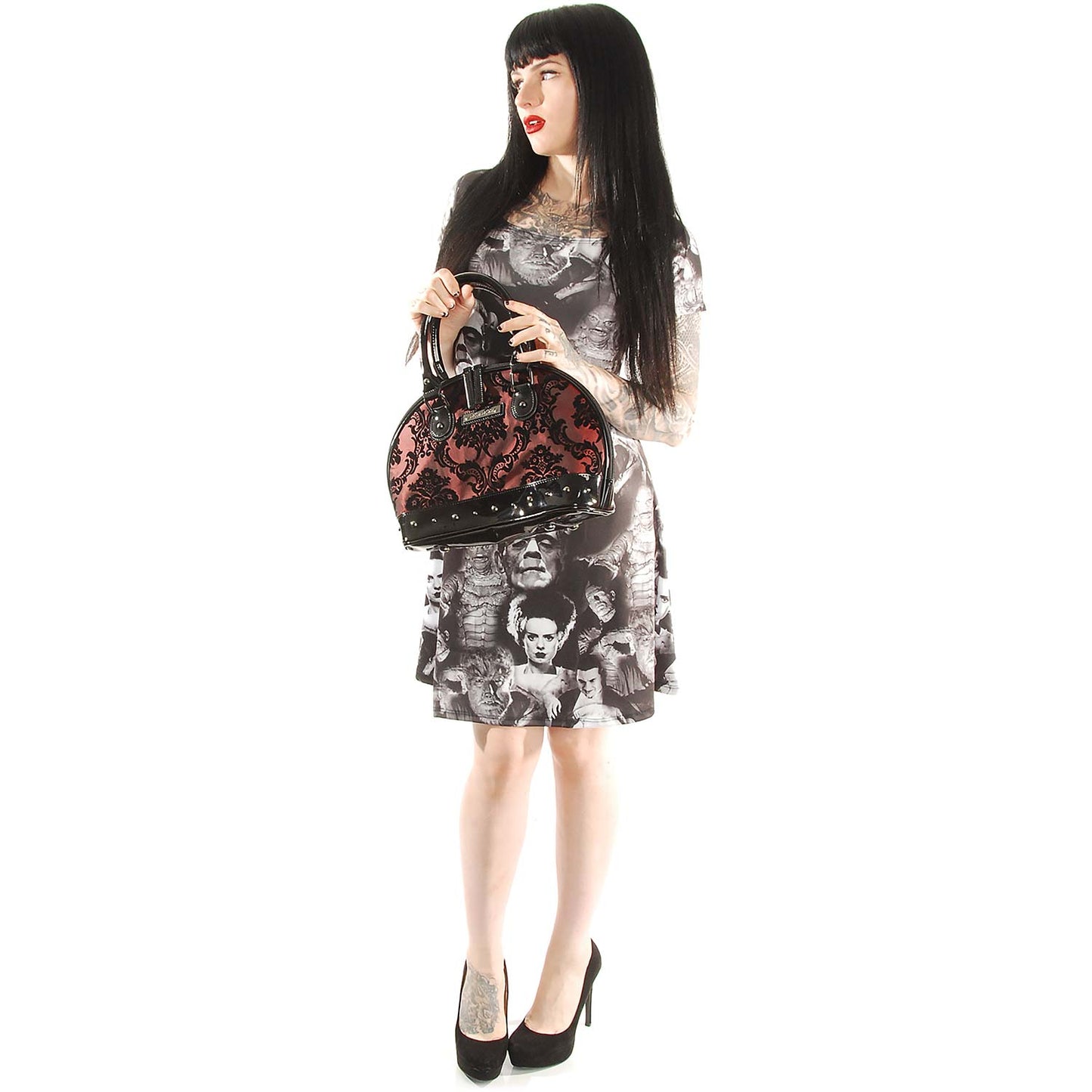 Rock Rebel Damask Margux Handbag In Red Girls Handbag Back