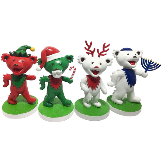 Grateful Dead Dancing Bears Holiday Bobblehead set of 4 Head Knocker Front