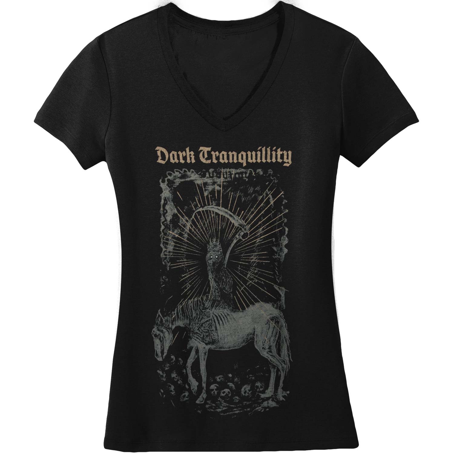 Dark Tranquility Owl Ladies V Neck T-shirt Junior Top