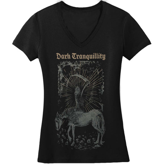 Dark Tranquility Owl Ladies V Neck T-shirt Junior Top
