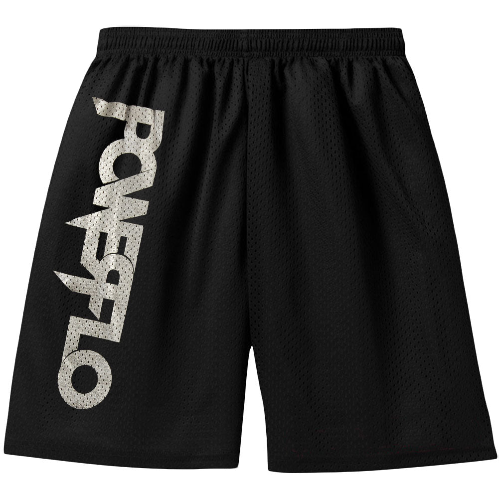 Powerflo Silver Logo Mesh Shorts Gym Shorts Front