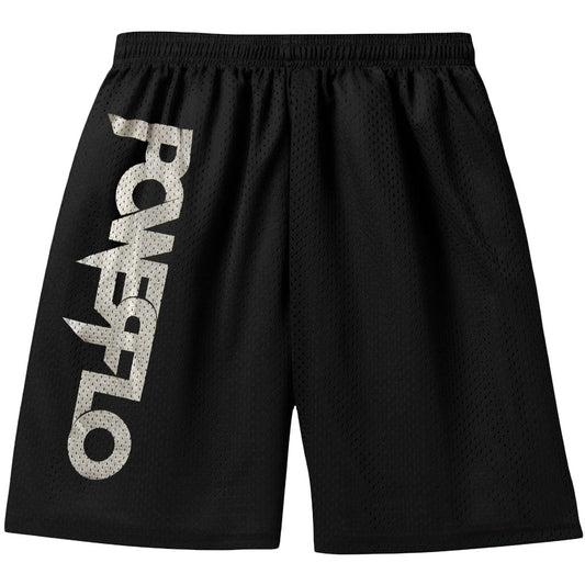 Powerflo Silver Logo Mesh Shorts Gym Shorts Front