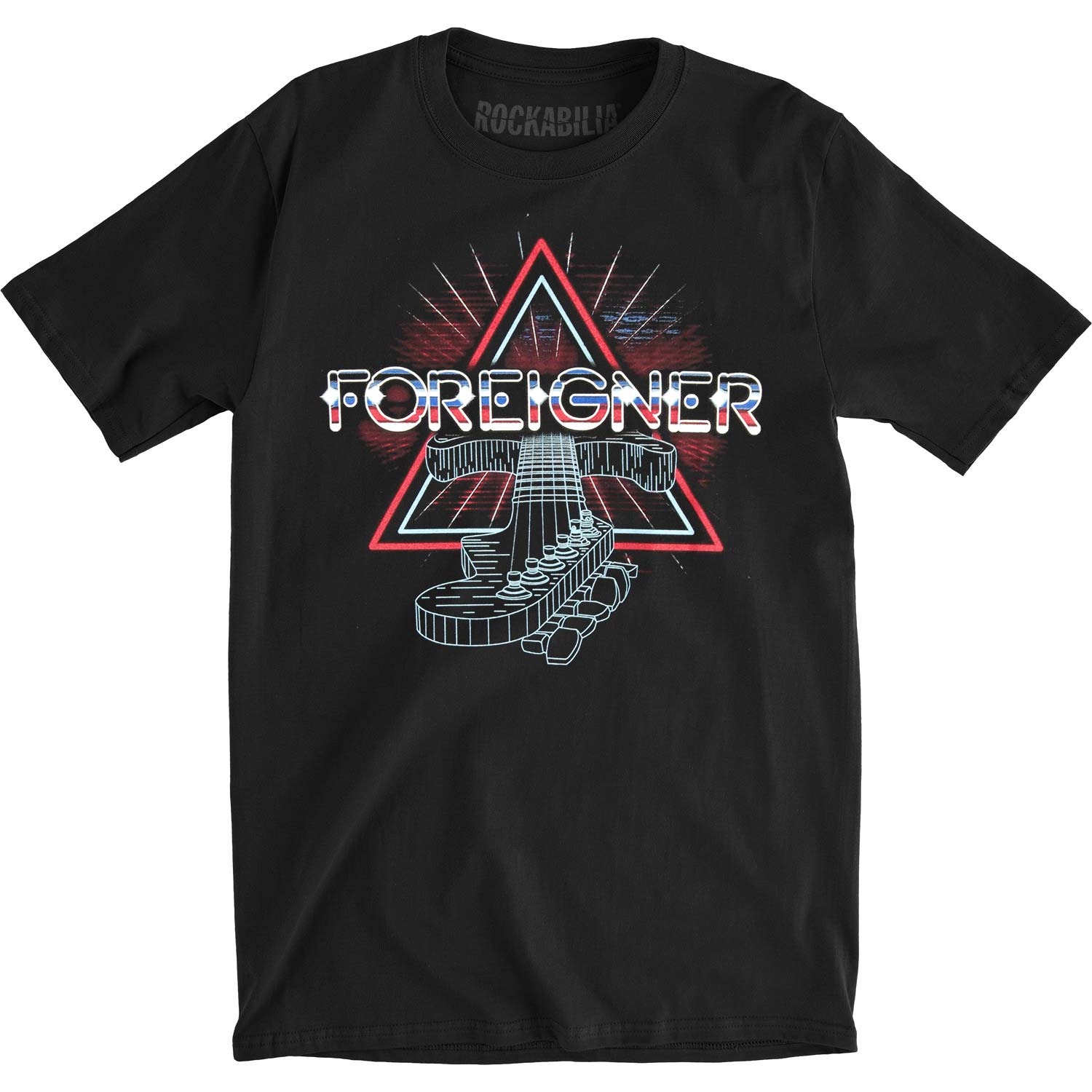 Foreigner Neon Guitar Slim Fit T-shirt Front