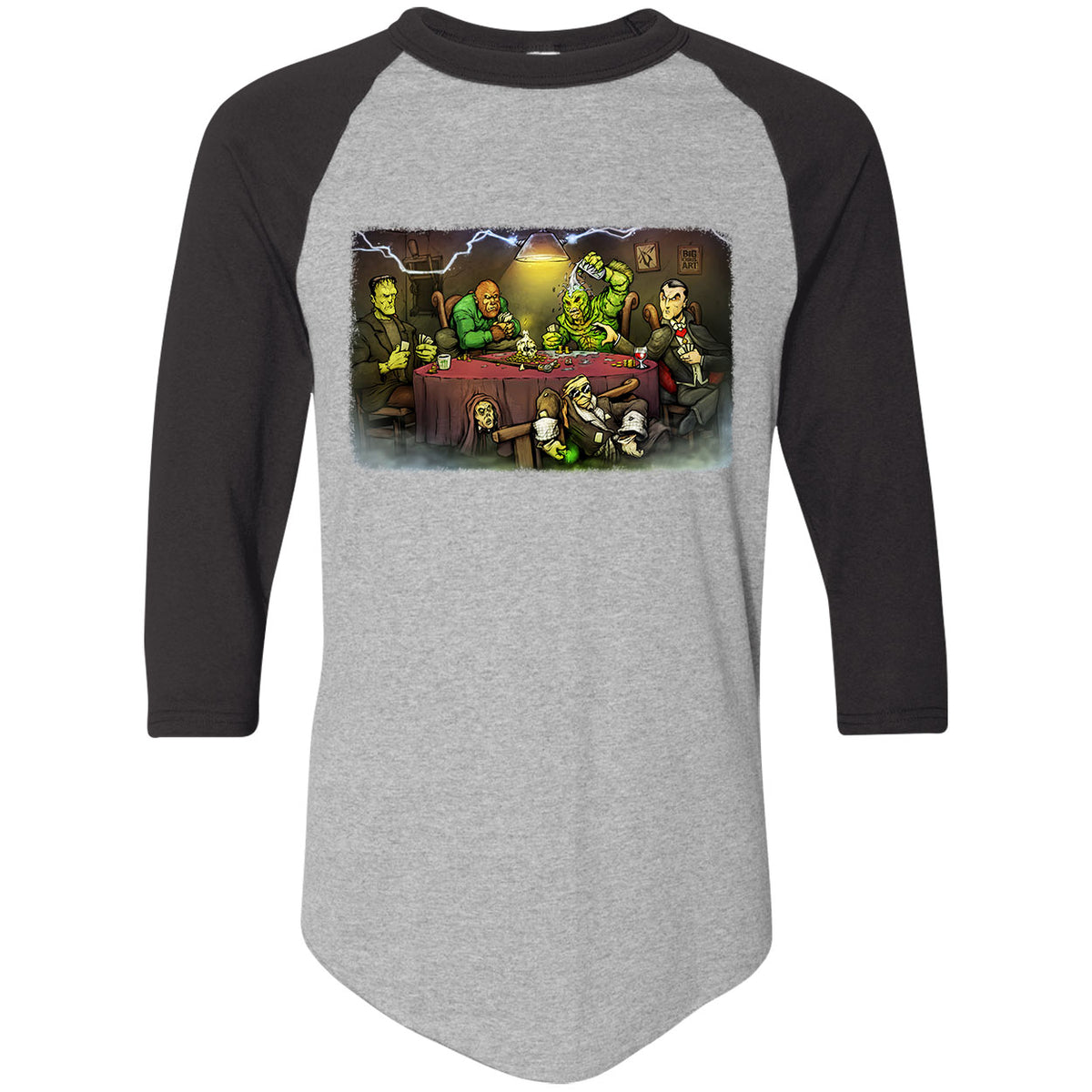 Big Chris Art Monsters Playing Poker Baseball Jersey Front