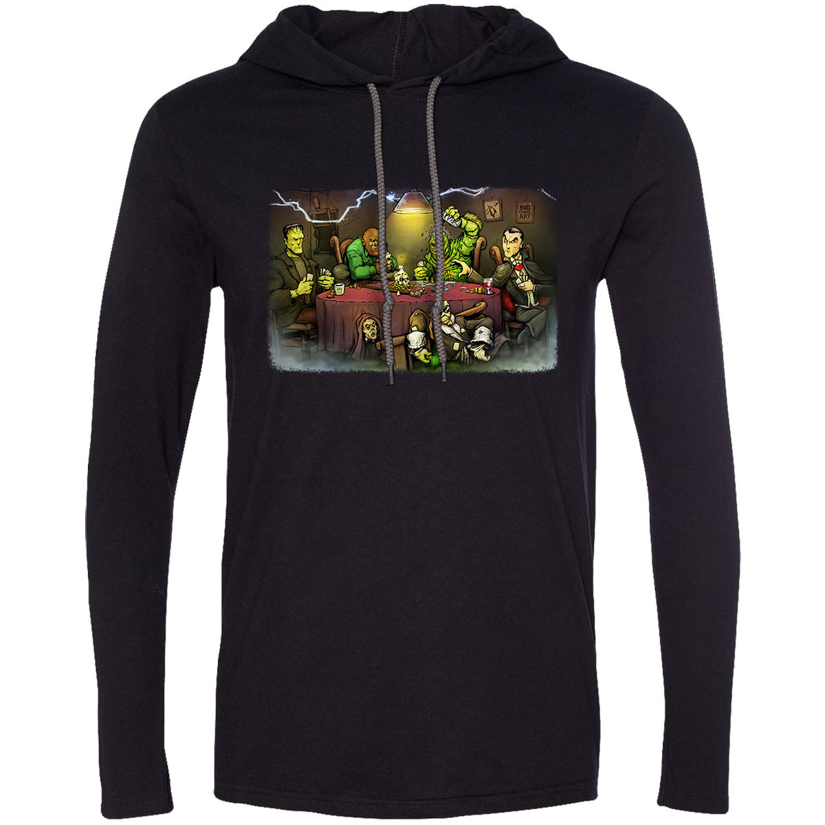 Big Chris Art Monsters Playing Poker Hooded Long Sleeve Front