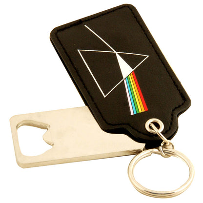 Pink Floyd Darkside Black Faux Leather Logo Keychain Key Chain Bottle Opener Front