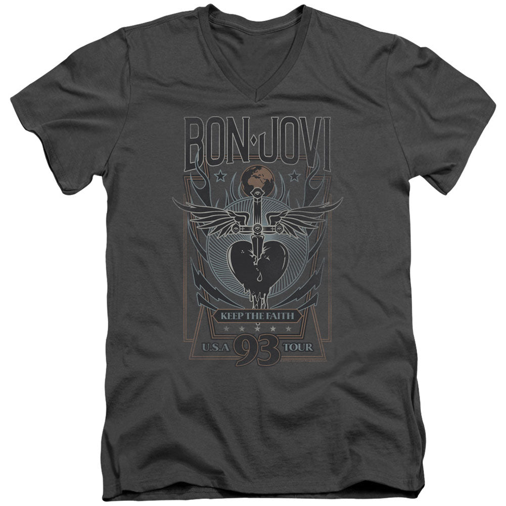 Bon Jovi Keep The Faith Adult V-Neck Slim Fit T-shirt Front