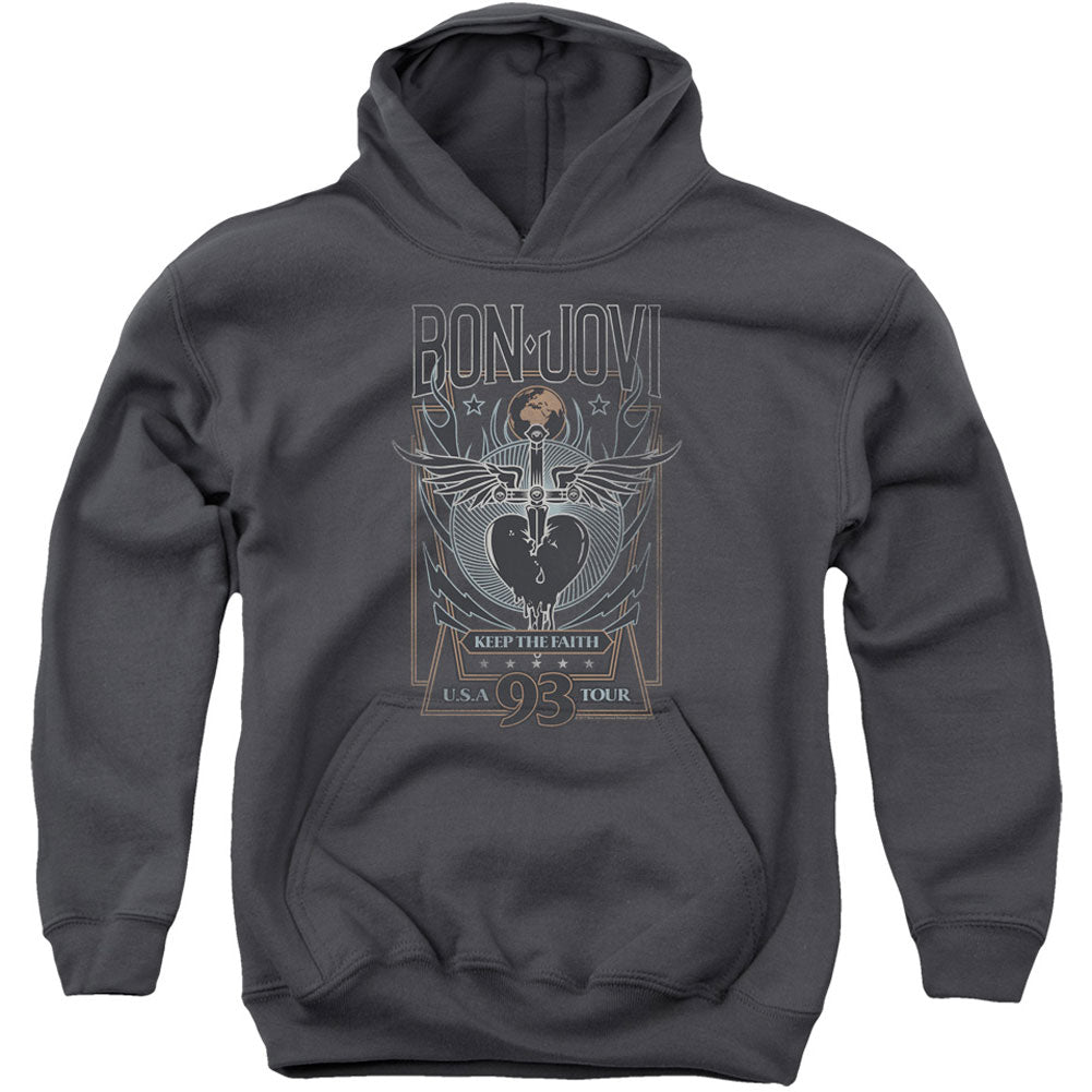 Bon Jovi Keep The Faith Youth 50% Poly Hooded Sweatshirt Front