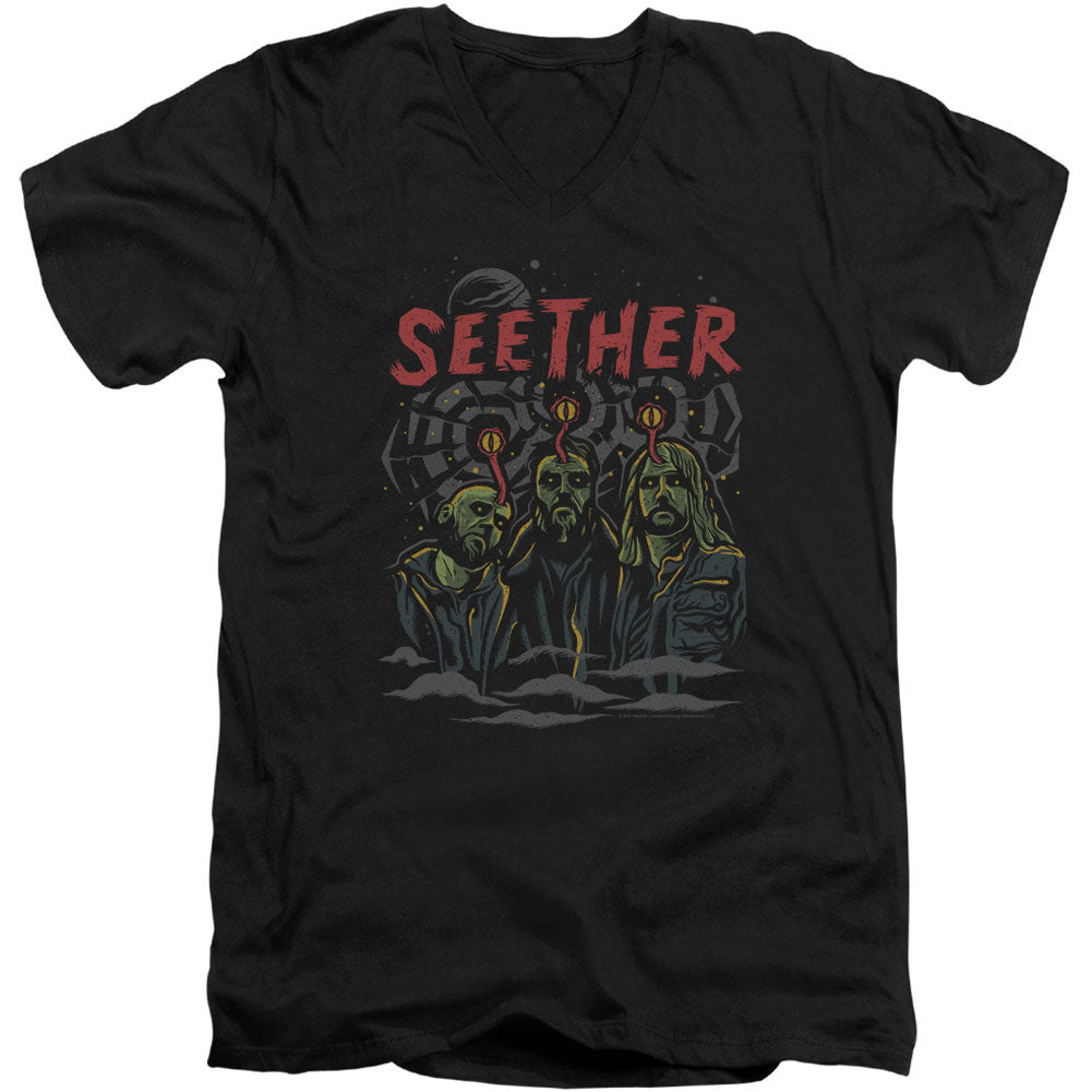 Seether Mind Control Adult V-Neck Slim Fit T-shirt Front