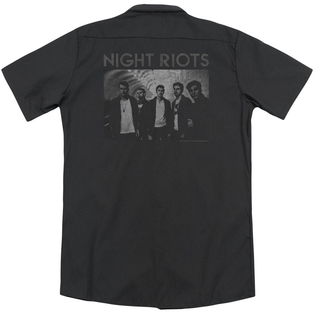 Night Riots Greyscale (Back Print) Work Shirt Back
