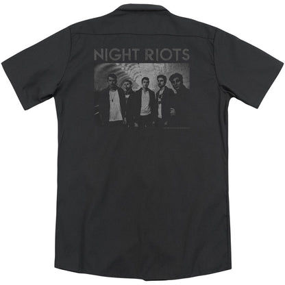 Night Riots Greyscale (Back Print) Work Shirt Back