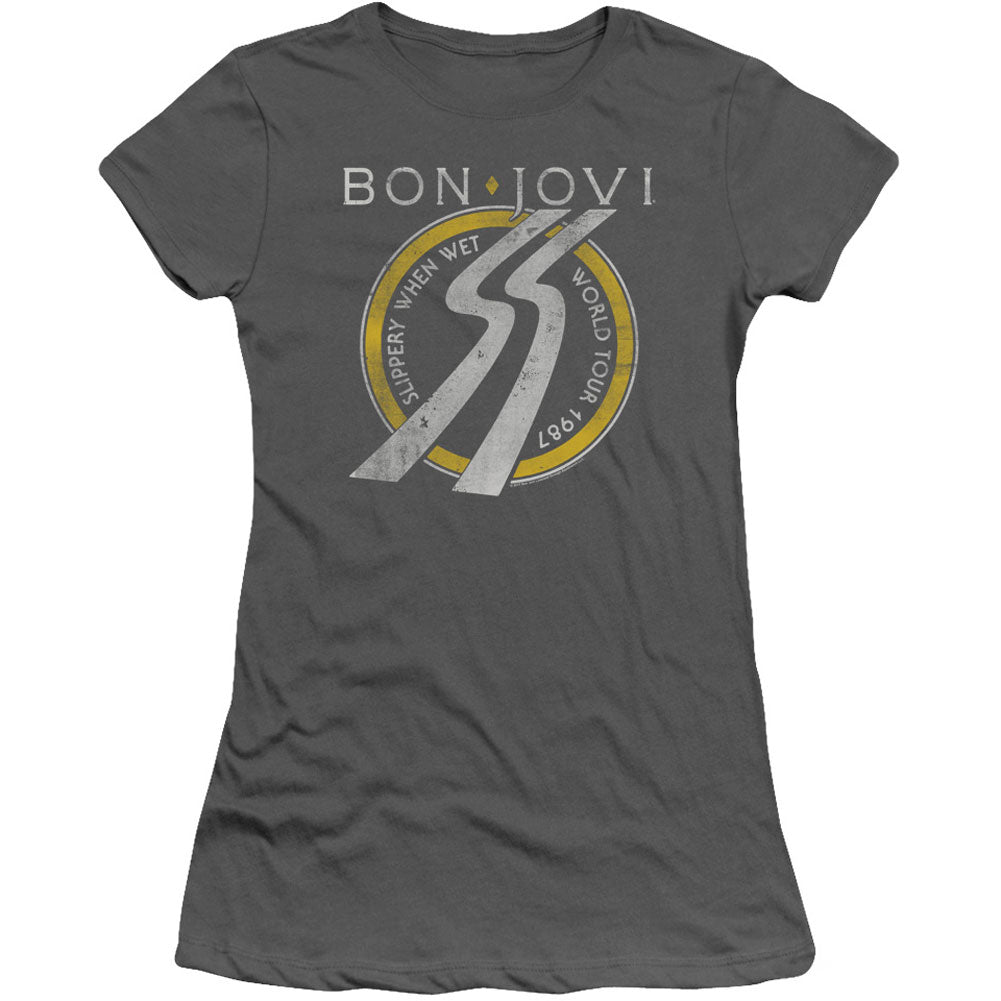 Bon Jovi Slippery When Wet World Tour Cap Sleeve Junior Top Front