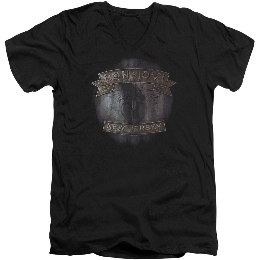 Bon Jovi New Jersey Adult V-Neck Slim Fit T-shirt Front