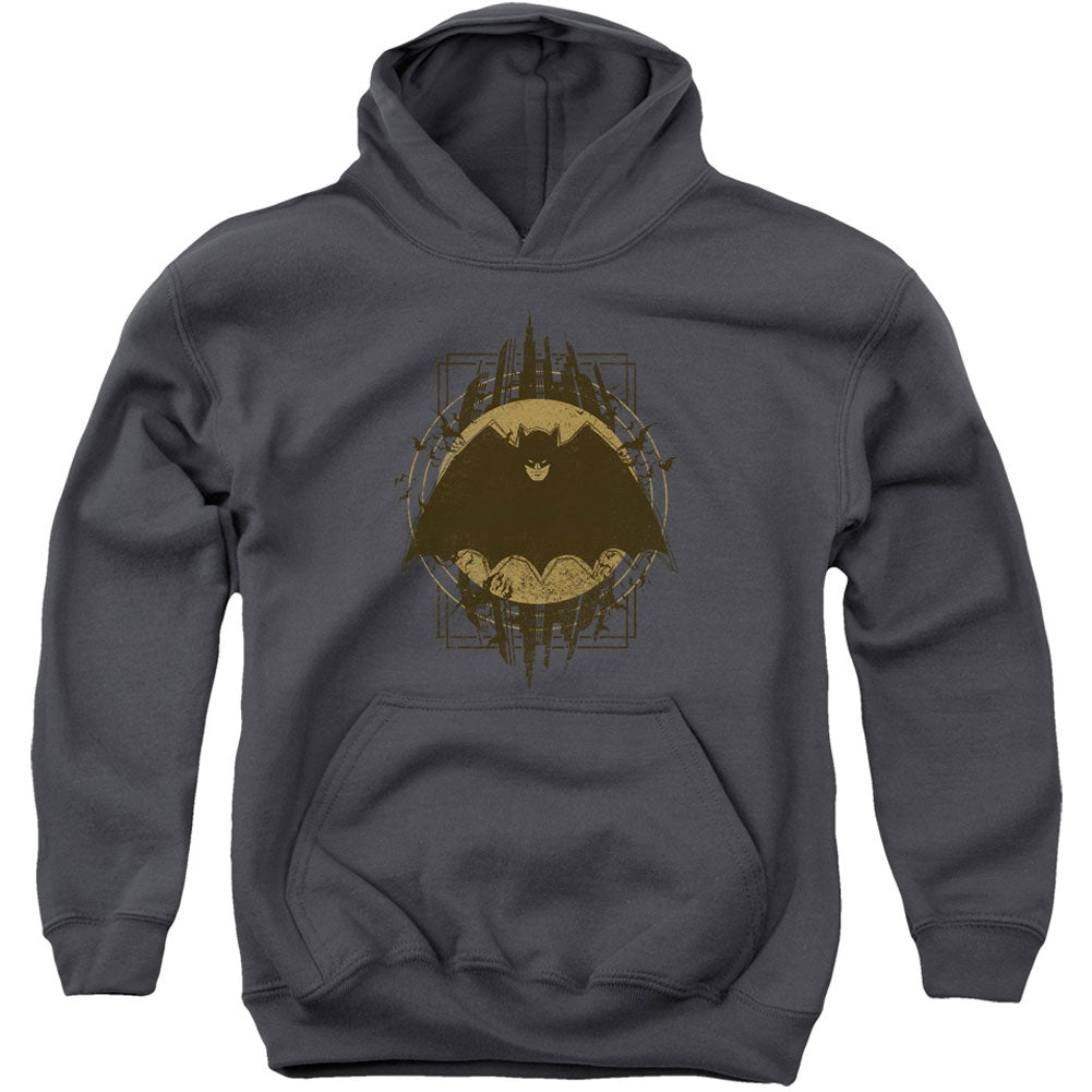 Batman Crest Youth 50% Poly Hooded Sweatshirt Front