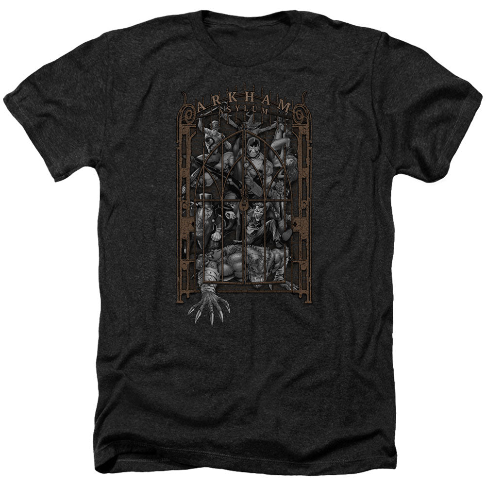 Batman Arkhams Gate Adult Heather 40% Poly T-shirt Front