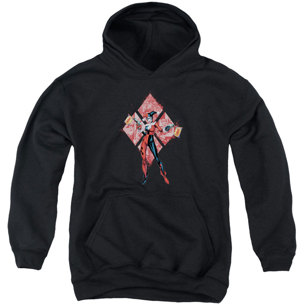 Batman Harley Quinn (diamonds) Youth 50% Poly Hooded Sweatshirt Front