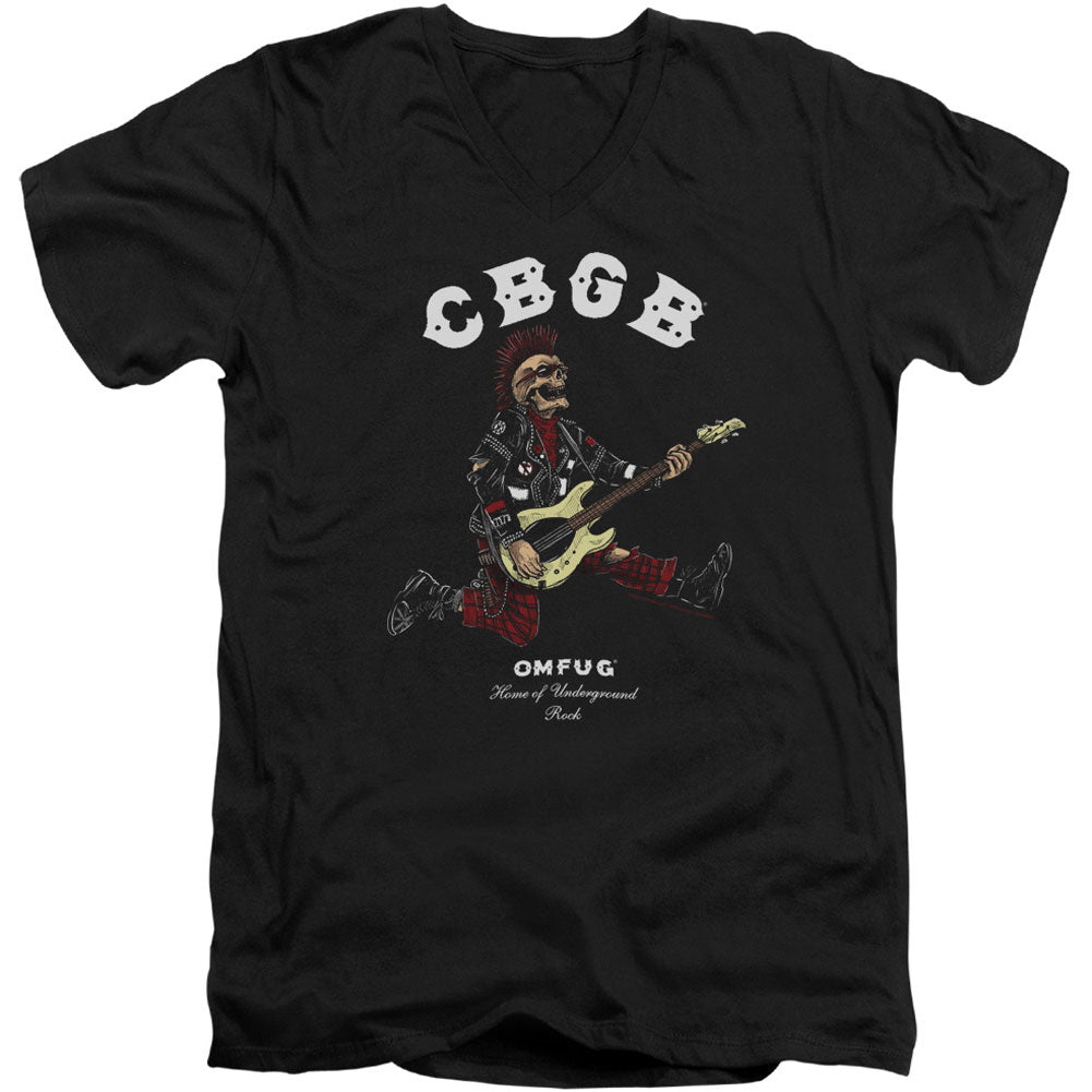 Cbgb Skull Jump Adult V-Neck Slim Fit T-shirt Front