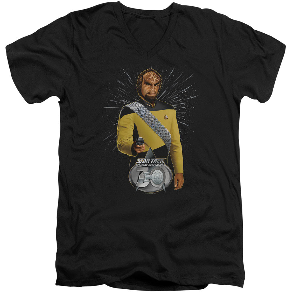 Star Trek Worf 30 Adult V-Neck Slim Fit T-shirt Front