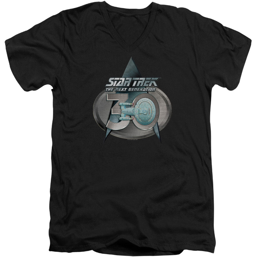 Star Trek Tng 30 Logo Adult V-Neck Slim Fit T-shirt Front