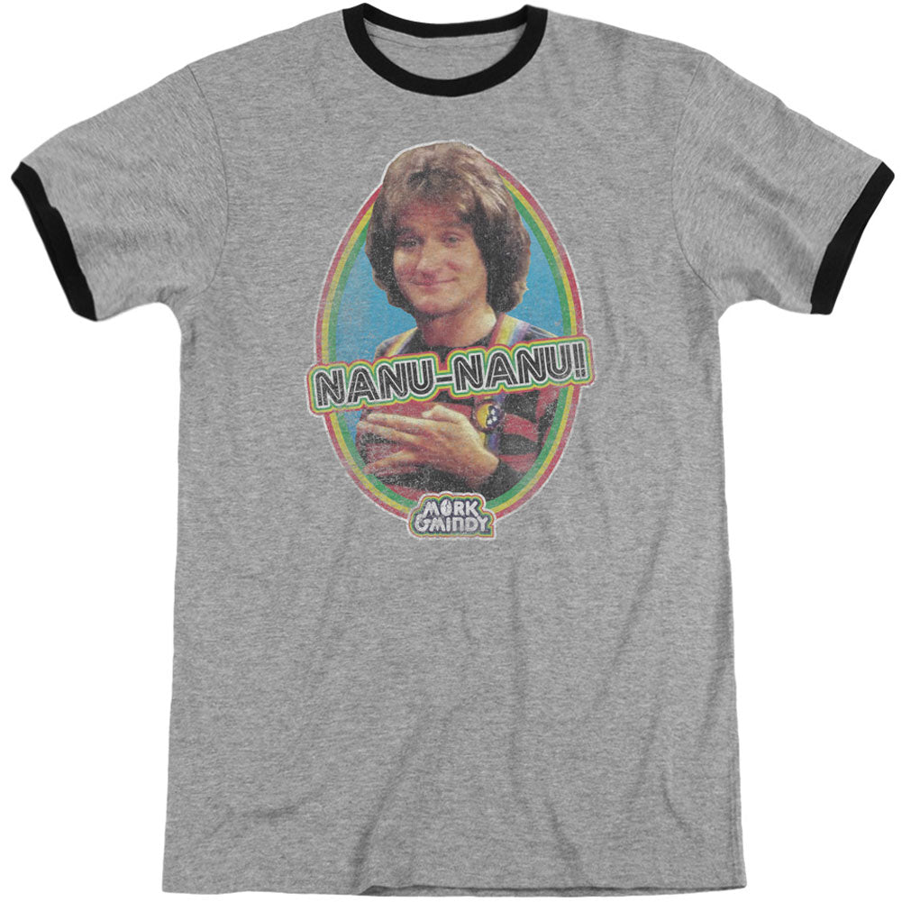 Mork & Mindy Nanu Nanu Adult Ringer T-shirt Front