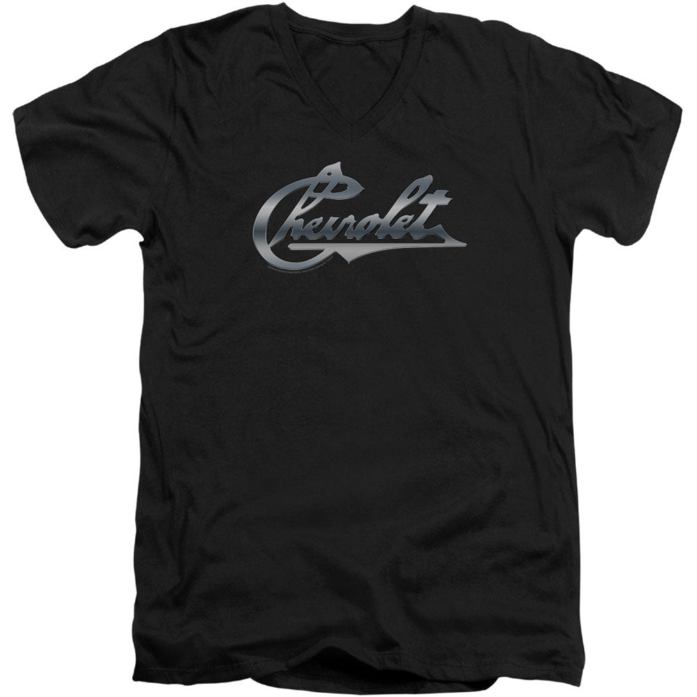 Chrome Vintage Chevy Bowtie Adult V-Neck Slim Fit T-shirt Front